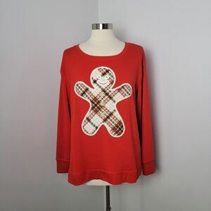 Jane and Delancey Red Festive Holiday Christmas Gingerbread Man Sweatshirt Large